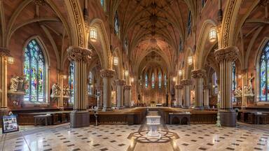 Panorama of the interior of the historic Cathedral of the Immaculate Conception in Albany, New York