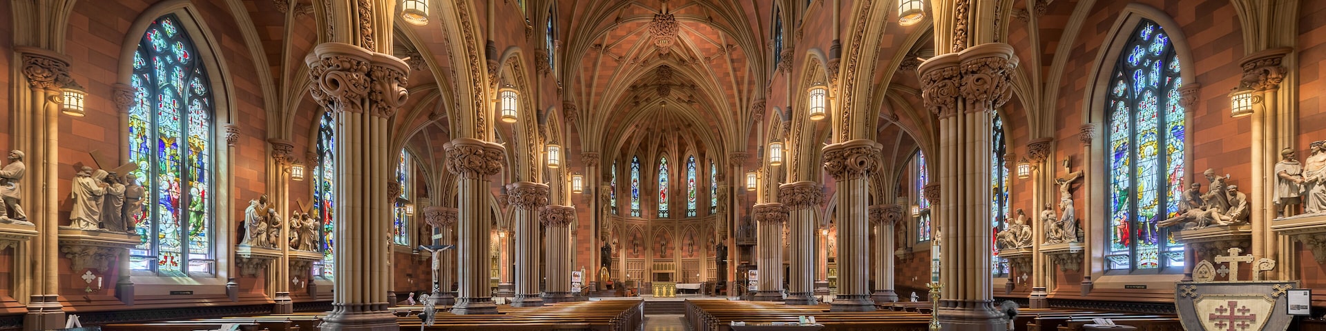 Panorama of the interior of the historic Cathedral of the Immaculate Conception in Albany, New York