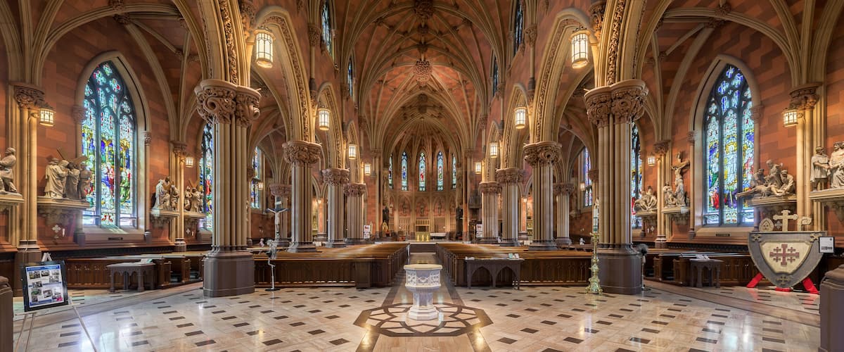 Panorama of the interior of the historic Cathedral of the Immaculate Conception in Albany, New York