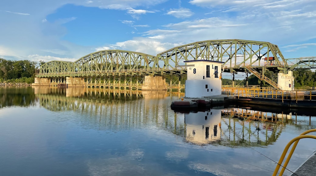 Schenectady, NY - USA - Aug 6, 2022 Landscape view of Lock E8 of the modern New York State Canal System, the successor to the historic Erie Canal and other canals within New York.