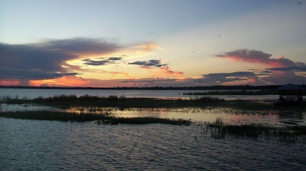 Sunset and a far off thunder head. Dusk on the marshes of Lake Jackson