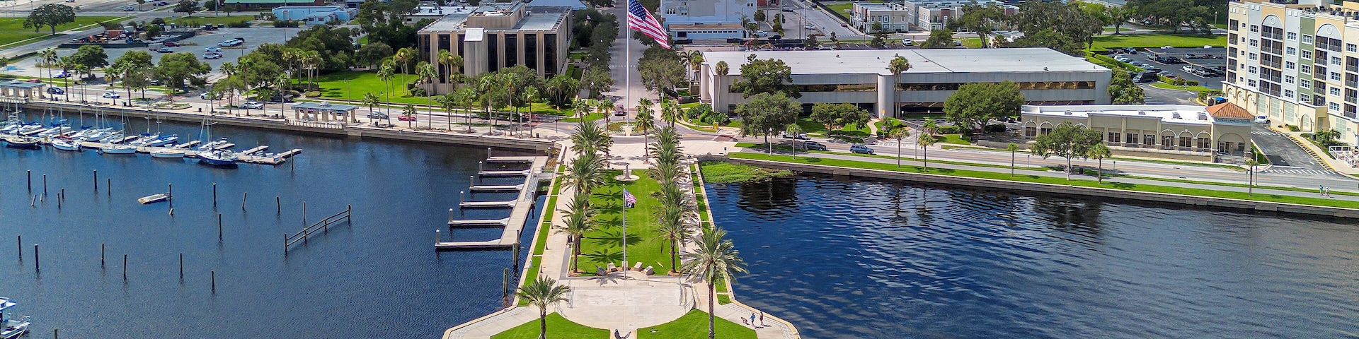 Sanford Riverwalk and Marina from Above, Sanford, Florida, USA