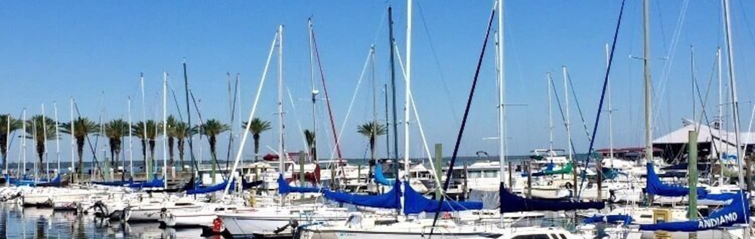 Boats lined up at the Sanford waterfront.