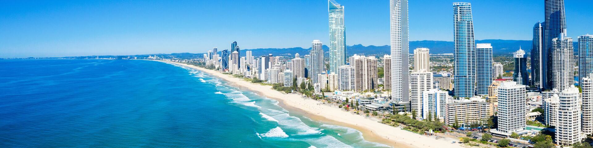 Panoramic view of sunny Surfers Paradise on the Gold Coast looking from the North