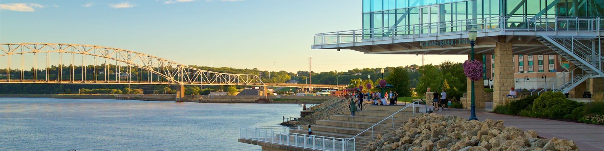 Dubuque featuring a sunset, a bridge and a river or creek