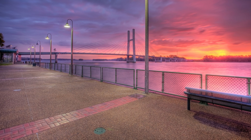 HDR image of bridge over the Mississippi River at sunrise
