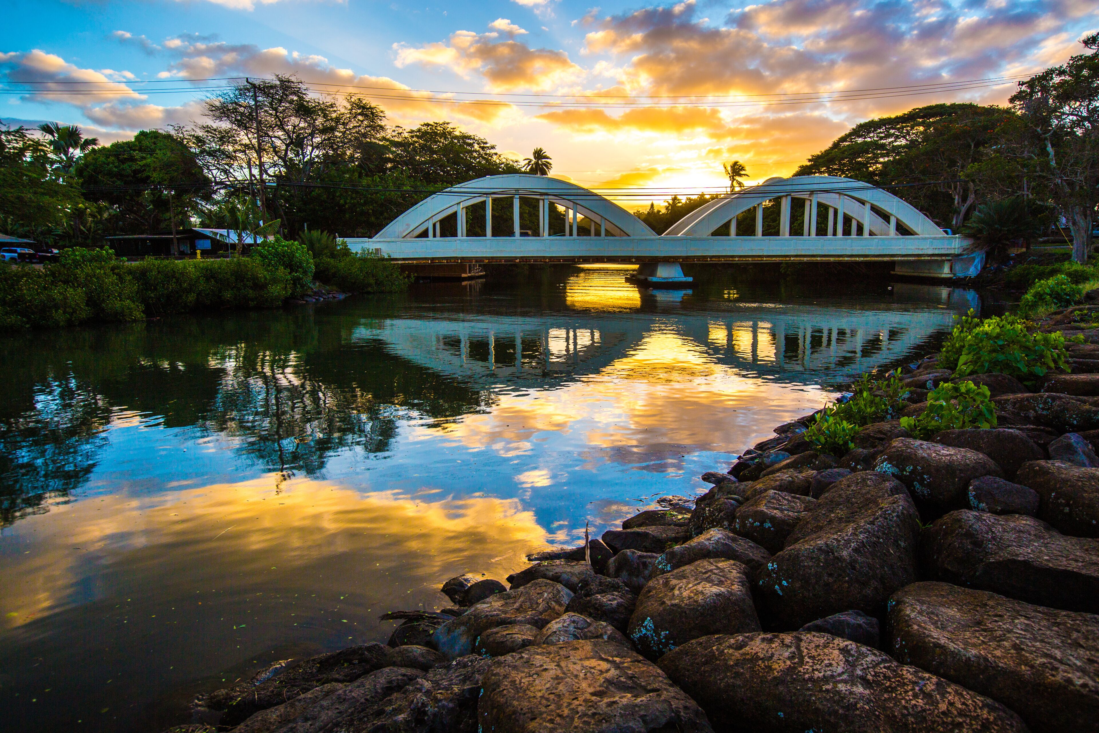Haleiwa Bridge during beautiful Hawaiian Sunrise