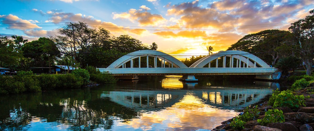 Haleiwa Bridge during beautiful Hawaiian Sunrise