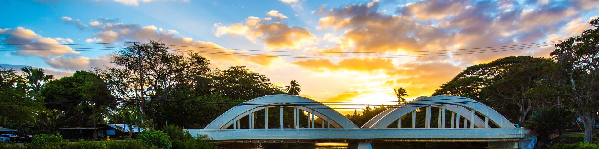 Haleiwa Bridge during beautiful Hawaiian Sunrise