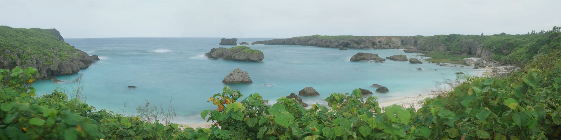 Okinawa,Japan-June 22, 2020: Panoramic view of Nakanoshima beach in Shimojishima island, Okinawa, Japan