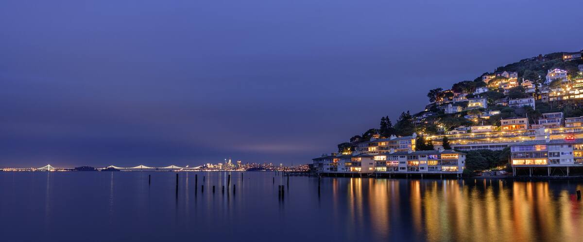 Sunset over Sausalito and San Francisco Skyline, California, United States