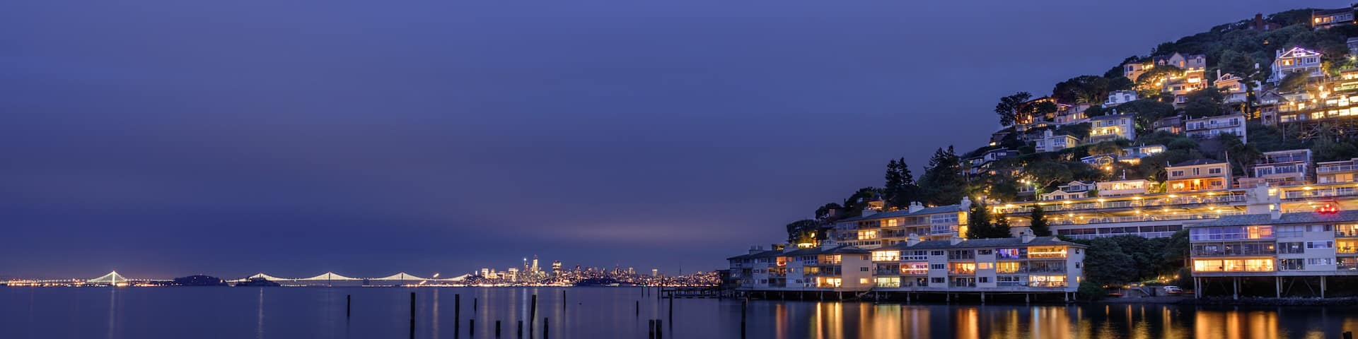 Sunset over Sausalito and San Francisco Skyline, California, United States