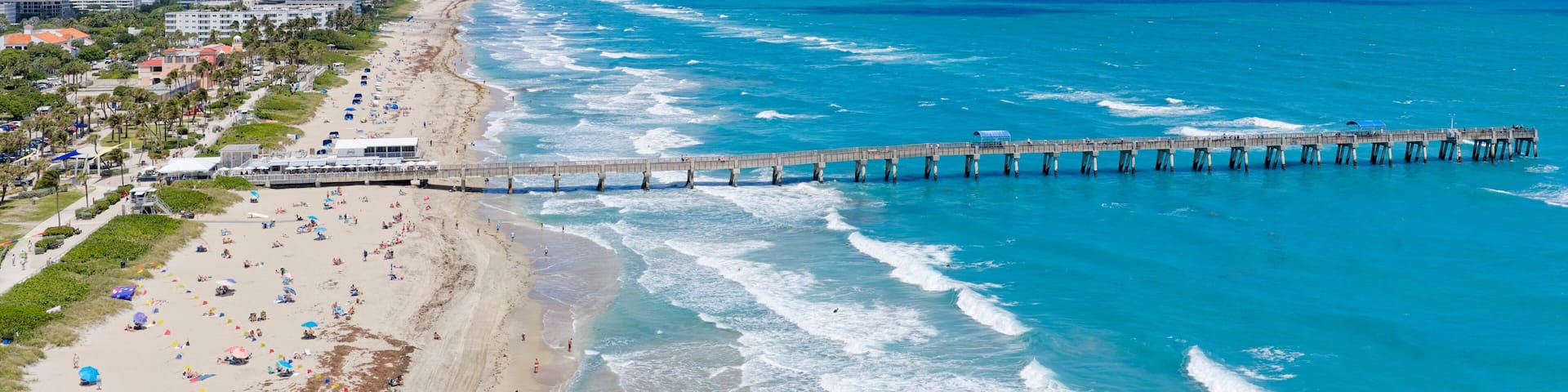 aerial view of pier from beach