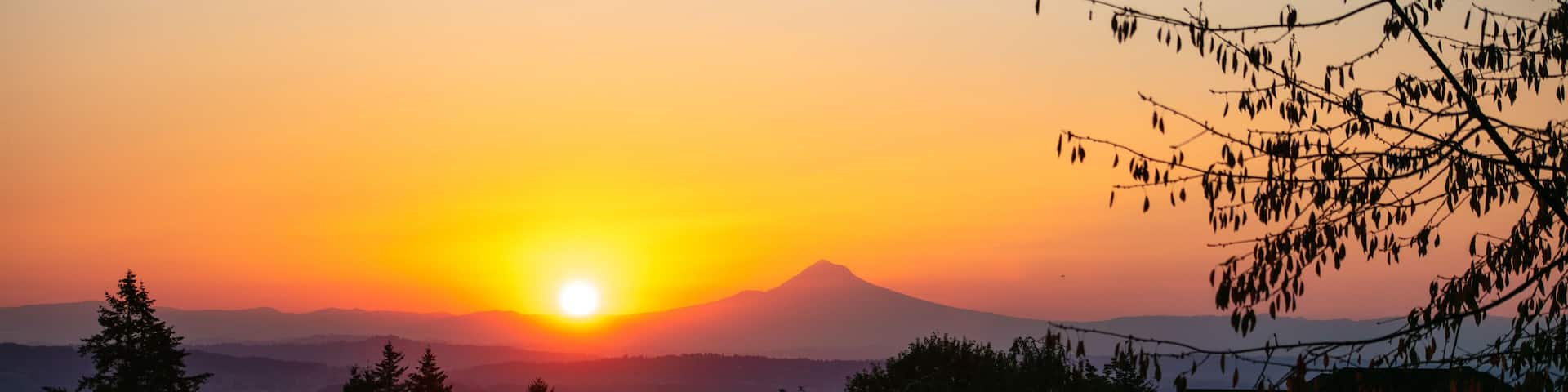The Sunrise in Oregon with Mount Hood in the Orange Sky