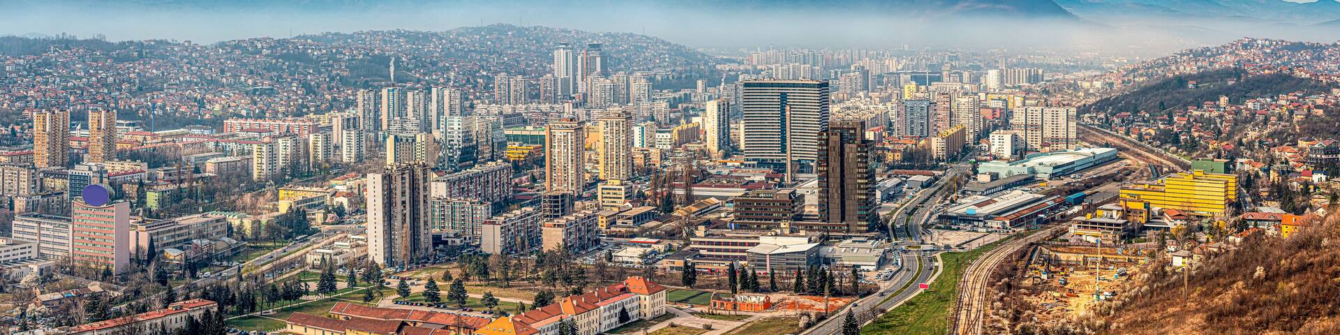 Sarajevo's breathtaking aerial panorama reveals the stunning beauty of Bosnia and Herzegovina's mountainous landscape, making it a must-visit destination for travelers.