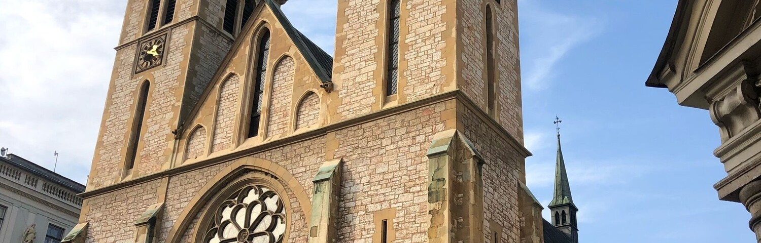 The monument and the church in the old town