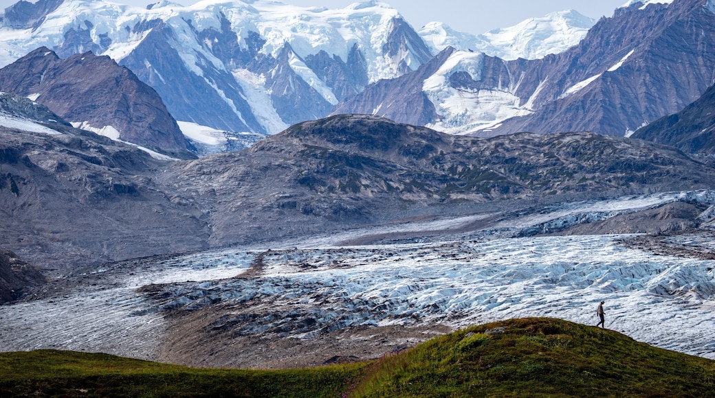 Deep in the Tordrillo Mountains that top out of 12,000 feet hiking along a glacier that stretches over 20 miles long and over a 1000 feet deep