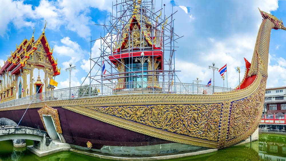 Wat Chalo boat temple on water in Nonthaburi, Thailand