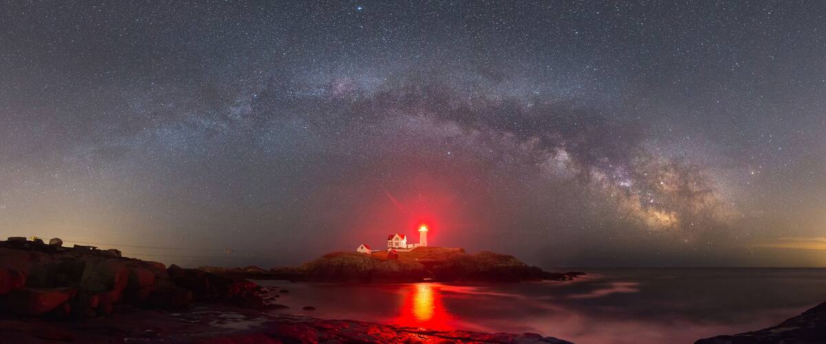 Milky Way Panorama over Nubble Lighthouse