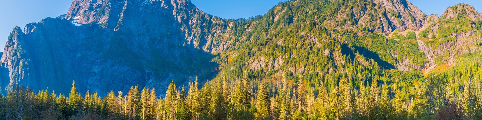 Morning Panorama of Big Four Mountain and Hall Peak from the Big Four Picnic Area in Washington State in October