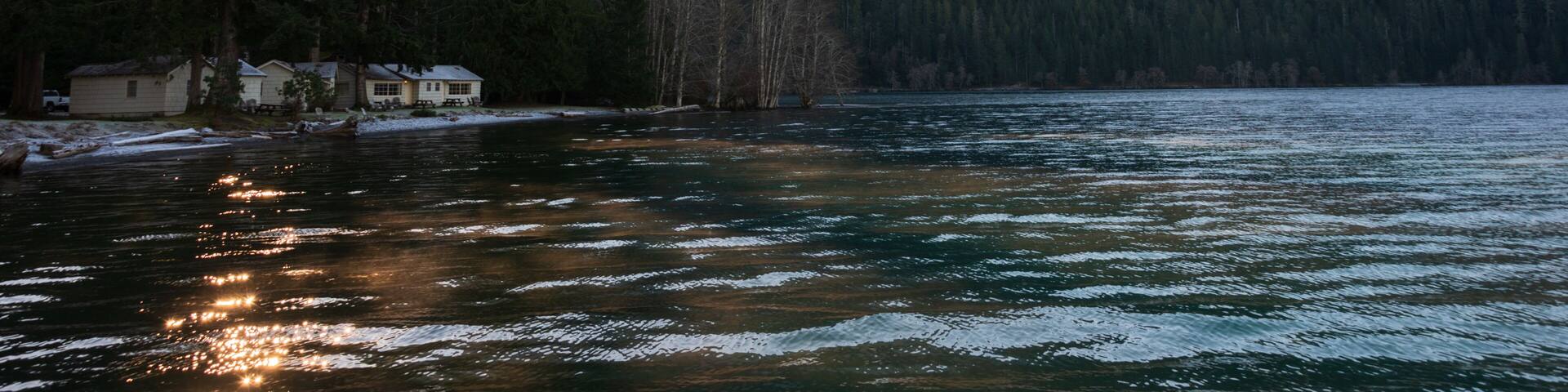 View of the Serene Lake Crescent at Olympic National Park in Clallam County, Washington
