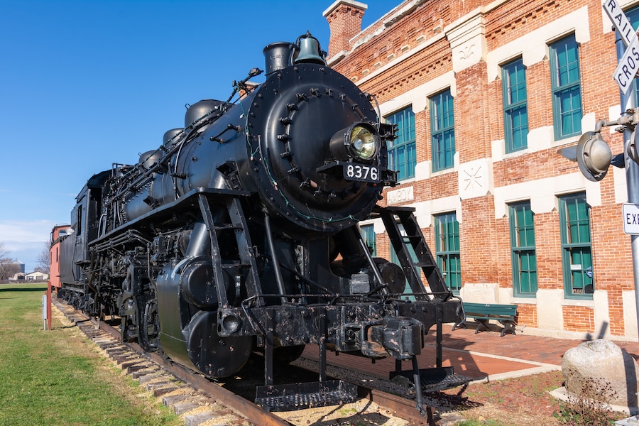 Old steam train locomotive located in Amboy, Illinois.
