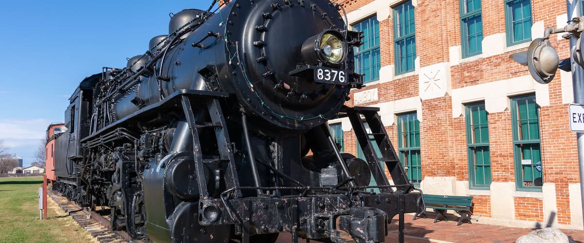 Old steam train locomotive located in Amboy, Illinois.
