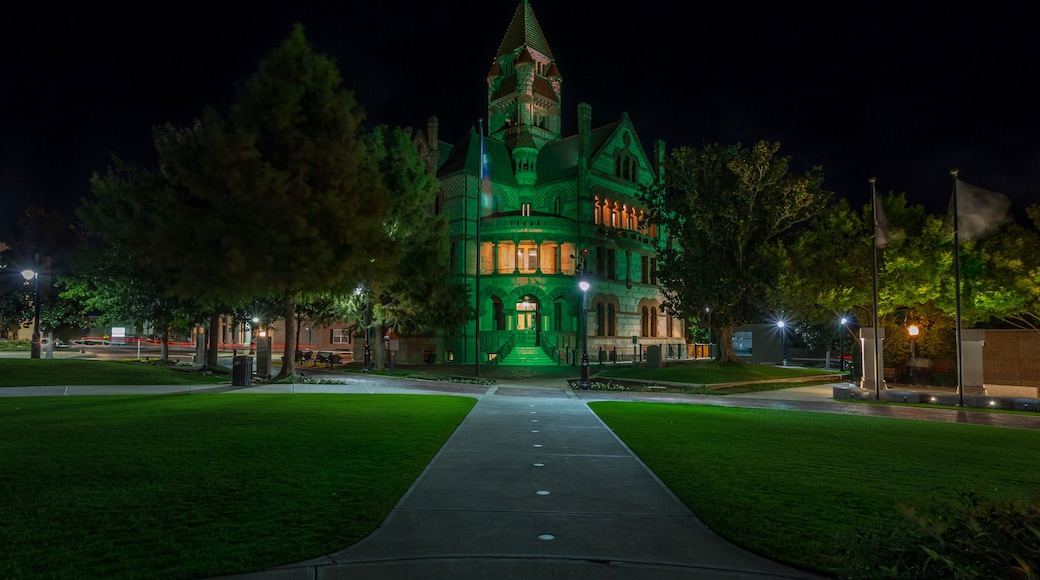 Beautiful historical courthouse in downtown of Sulphur Springs, Texas, illuminated at night