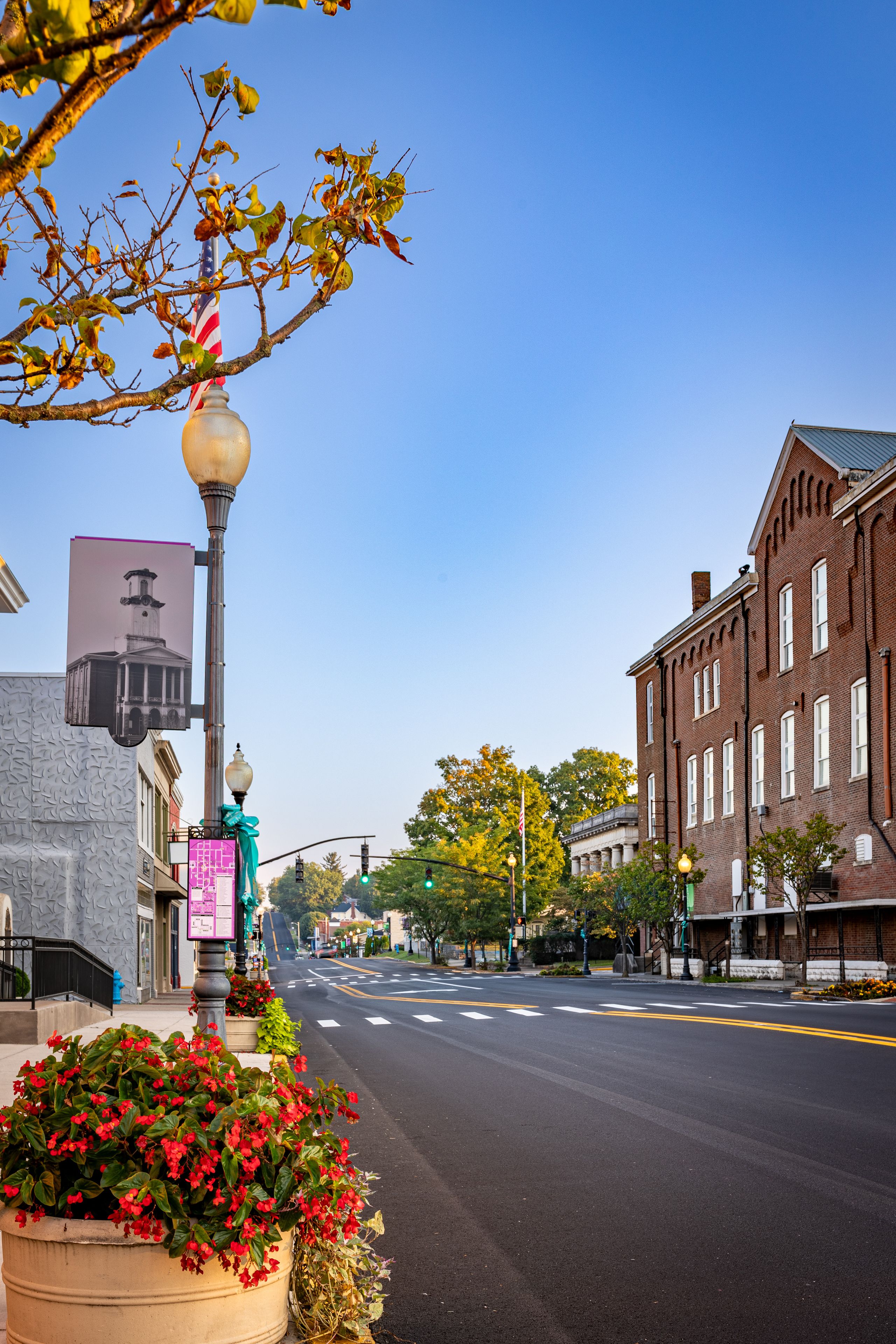 A view of Somerset, KY Main Street going on the hills towards the horizon in this small American town