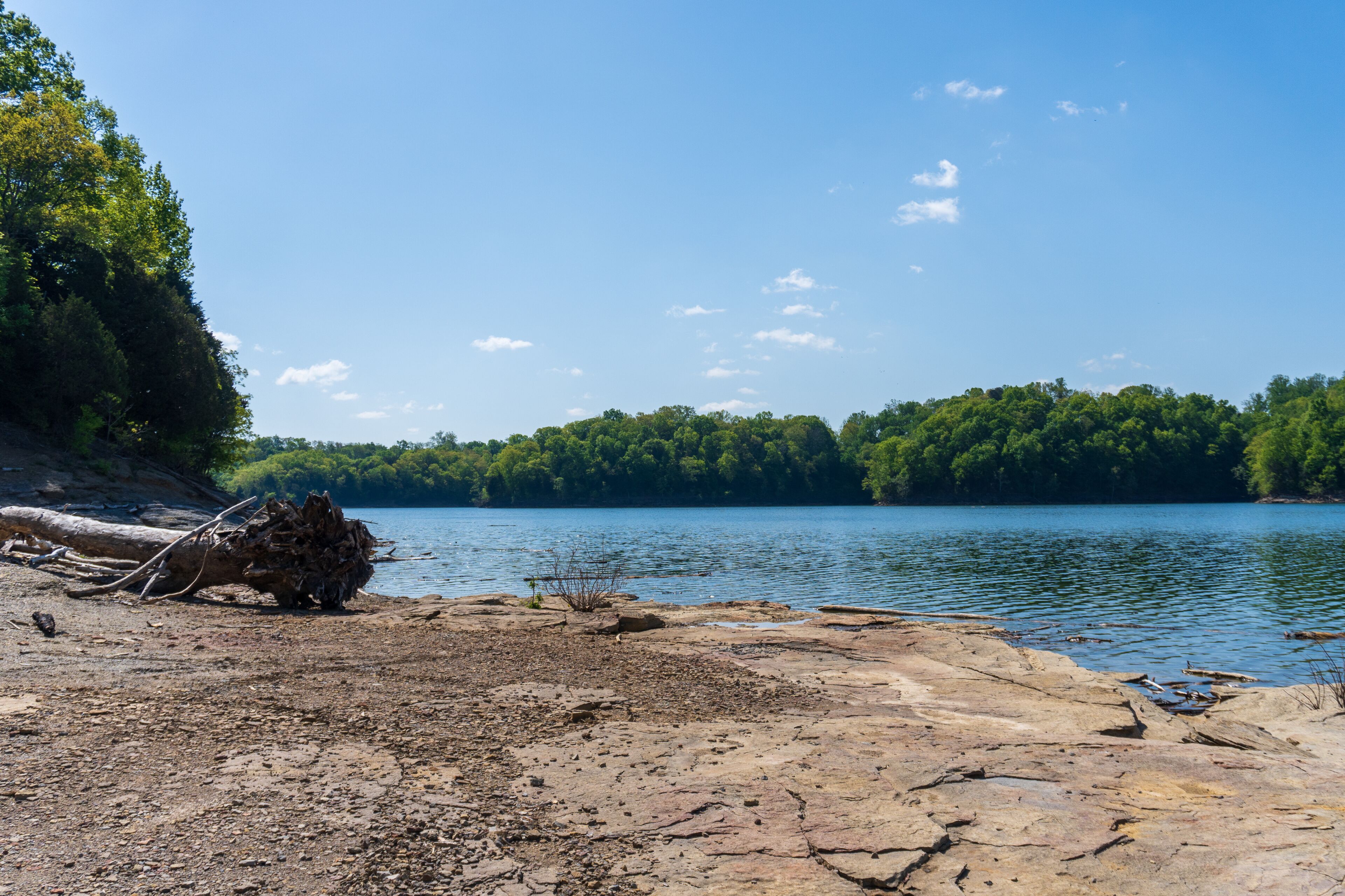 Cumberland River and White Oak Creek in Kentucky. Mill Springs Battlefield National Monument site of Union victory early in the Civil War. Confederate's fortified camp and ferry boat landing.