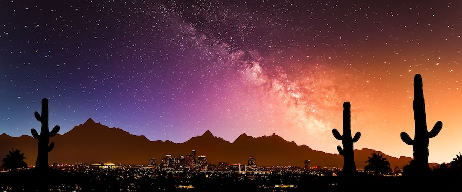Phoenix skyline with the milky way