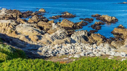 Rock formation and ocean water on the shoreline of Monterey Bay