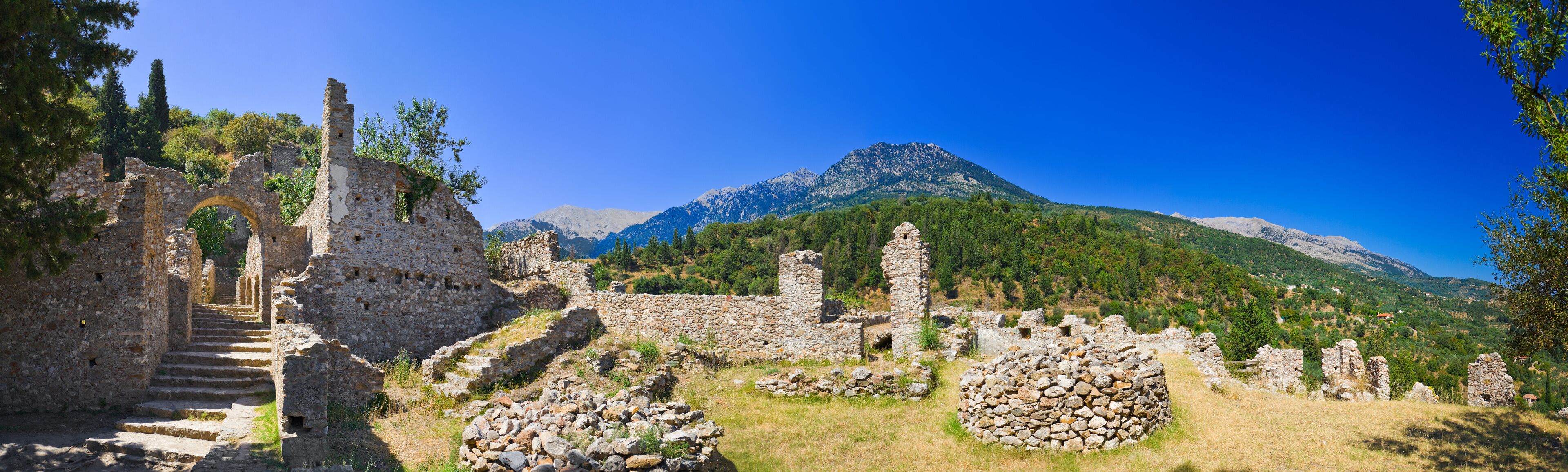 Ruins of old town in Mystras, Greece