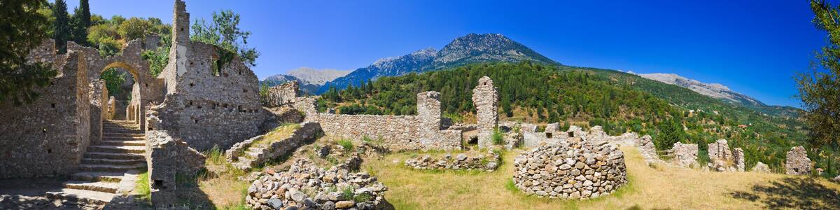 Ruins of old town in Mystras, Greece