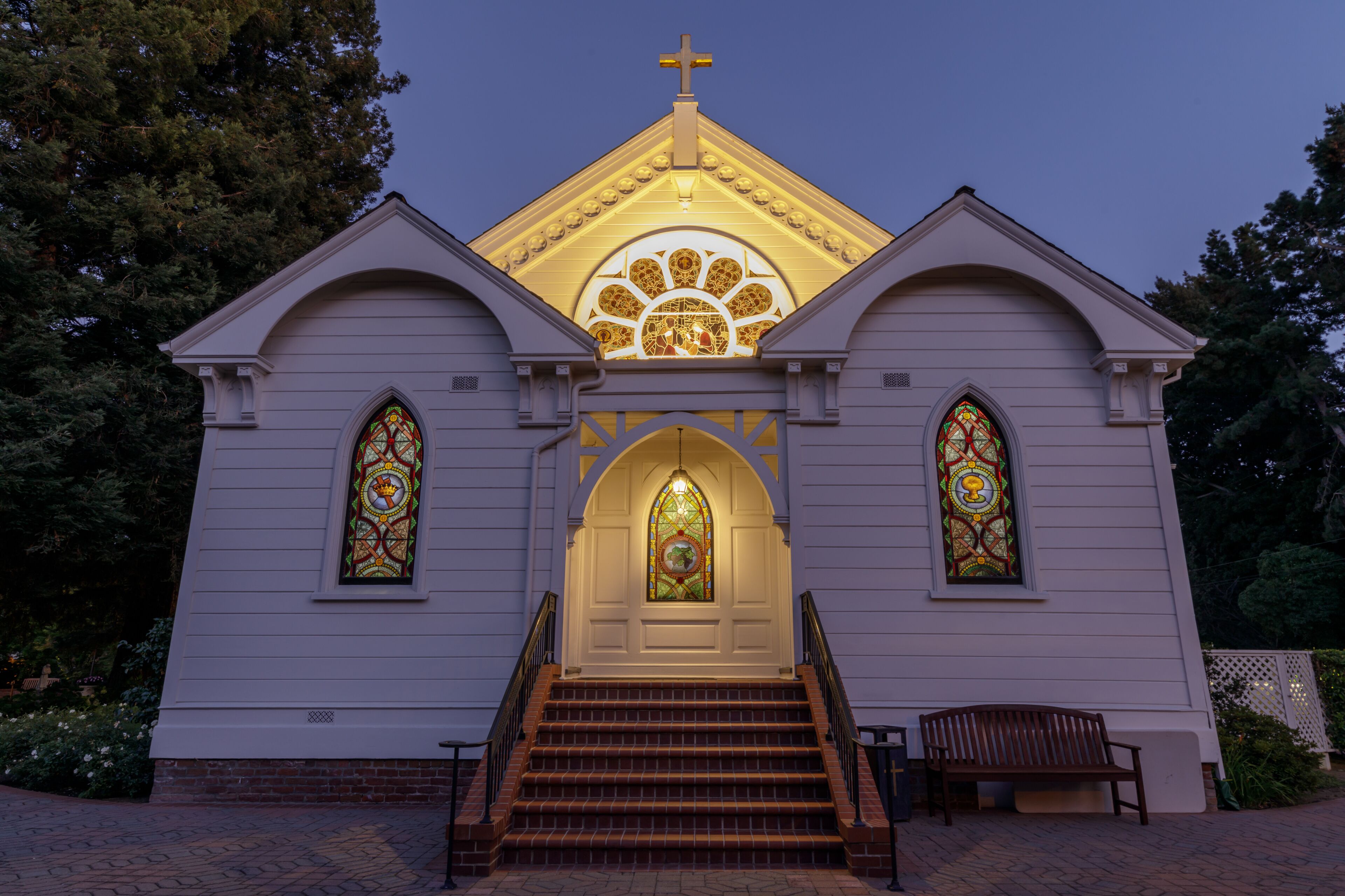 Back side of Church of the Nativity. Menlo Park, San Mateo County, California, USA.