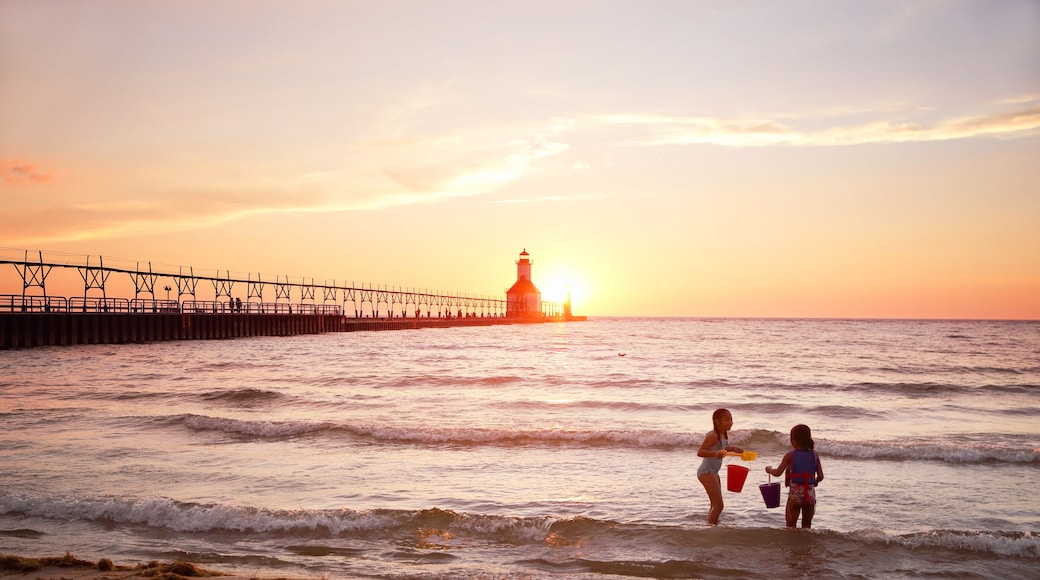 St Joseph Lighthouse on Lake Michigan at sunset