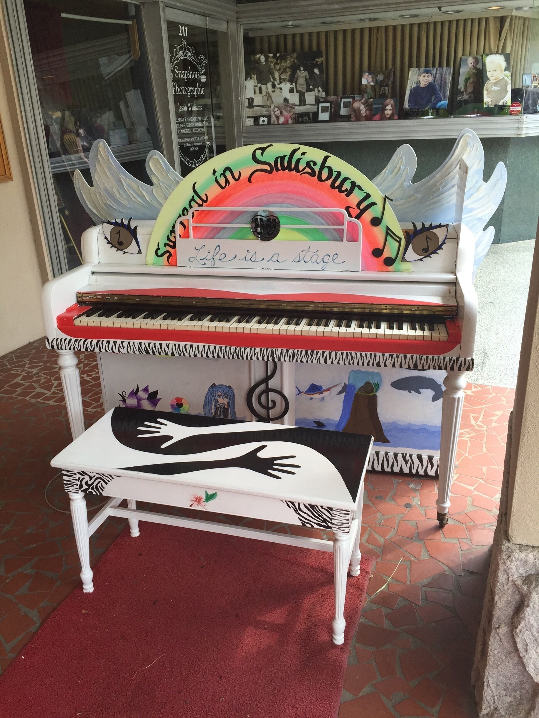 One of the wonderful painted pianos set out in downtown Salisbury for people to enjoy and to play. 