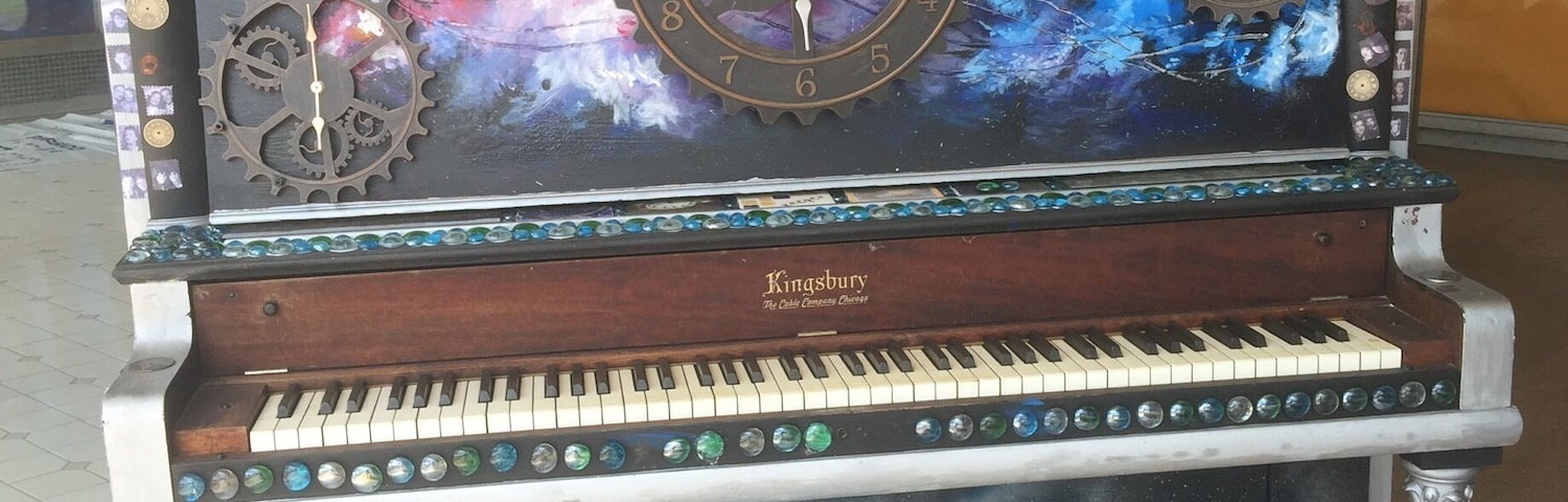 Downtown Salisbury has several painted pianos set up for people to enjoy and play.