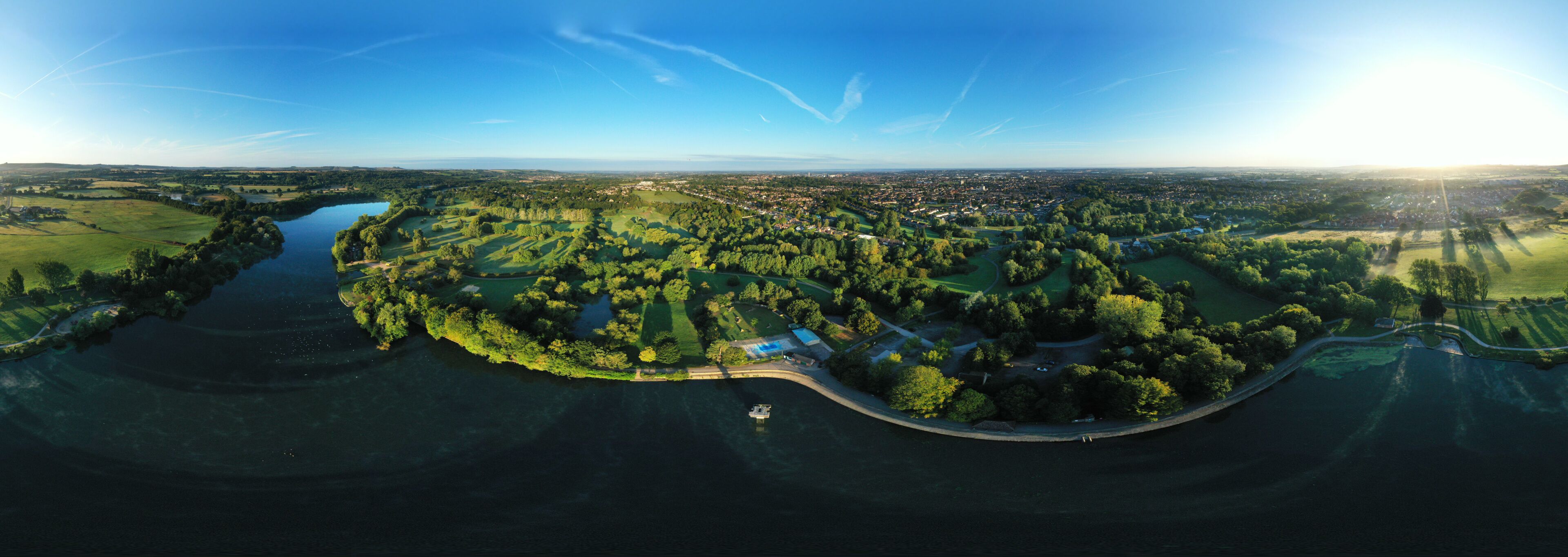 Aerial view of coate water park in Swindon