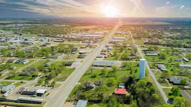 Panorama landscape scenic aerial view of a suburban settlement in a beautiful detached houses the Stroud town Oklahoma USA