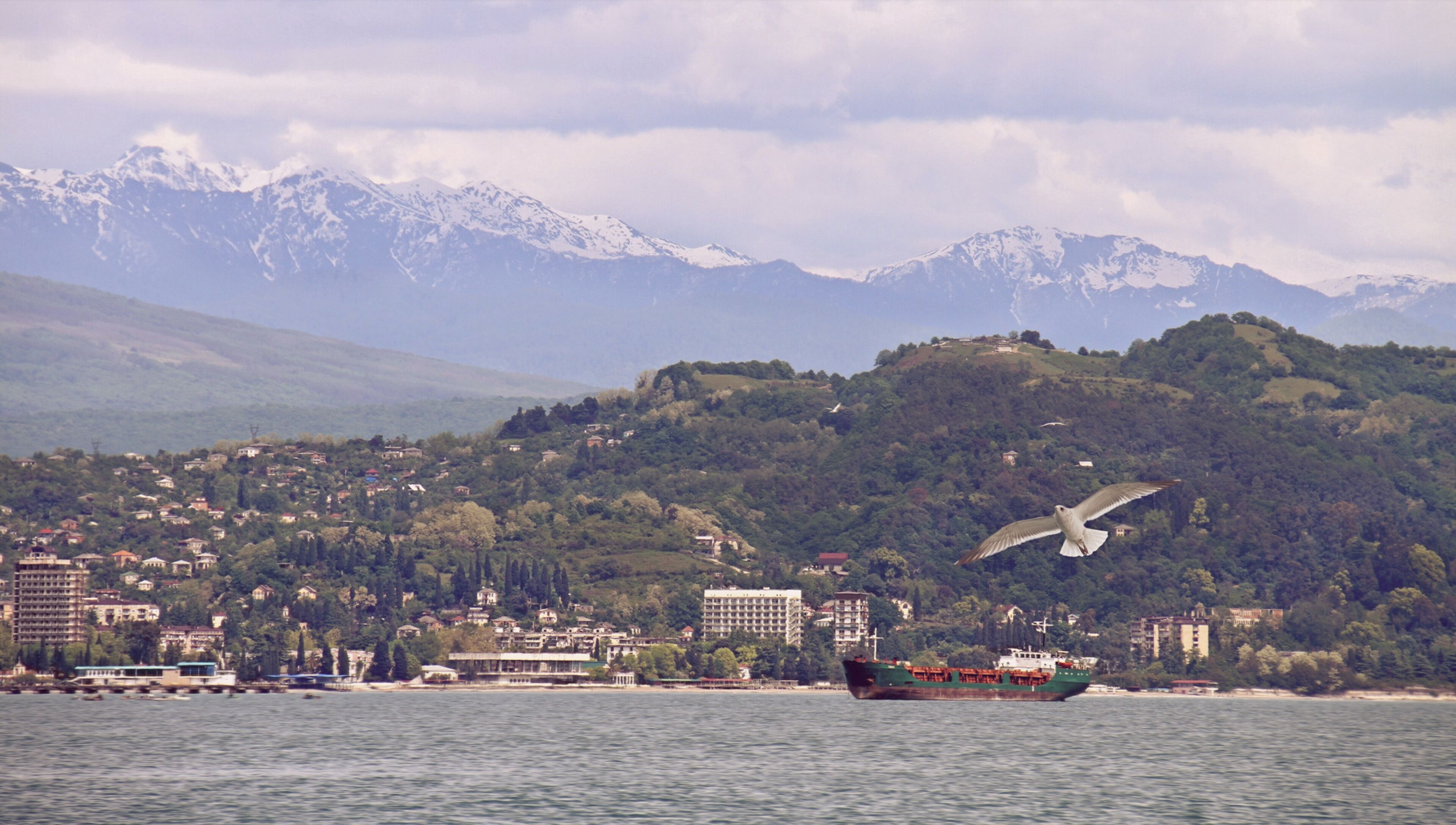 Coastline of Sukhumi - the main city of Abkhazia. Popular tourist resort in Sukhum town on Black sea.