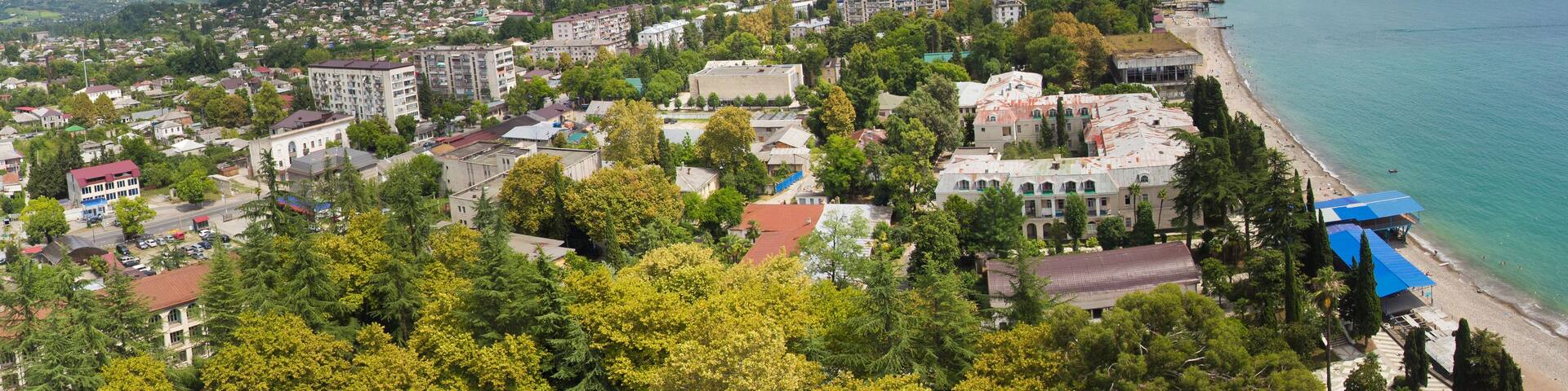 Aerial panoramic view to the beach at resort town Sukhum downtown