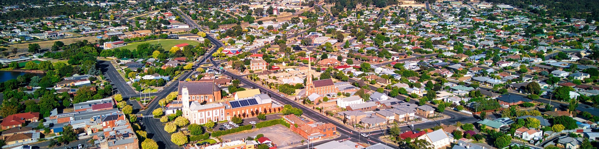 Aerial view of Stawell central business district. Stawell is a town in Australia situated in the Wimmera region of Victoria. It is located 237 kilometres west-north-west of Melbourne.
