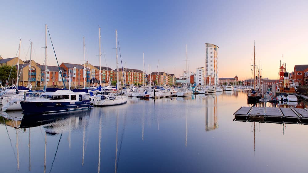 Swansea featuring a sunset, general coastal views and sailing
