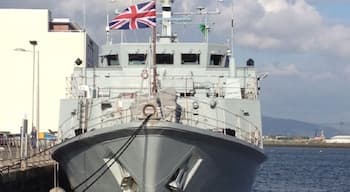 HMS Penzance docked in Swansea marina to commemorate the end of the falkland war.