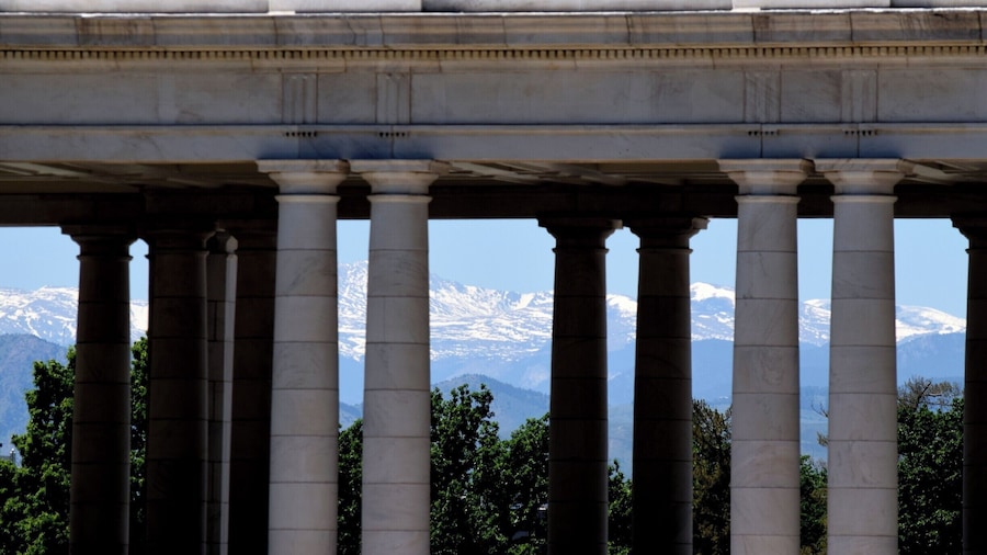 In springtime, the Rockies are still covered in snow while it's in the 70s and 80s in the city. Some of the best views in town are at Cheesman Park.