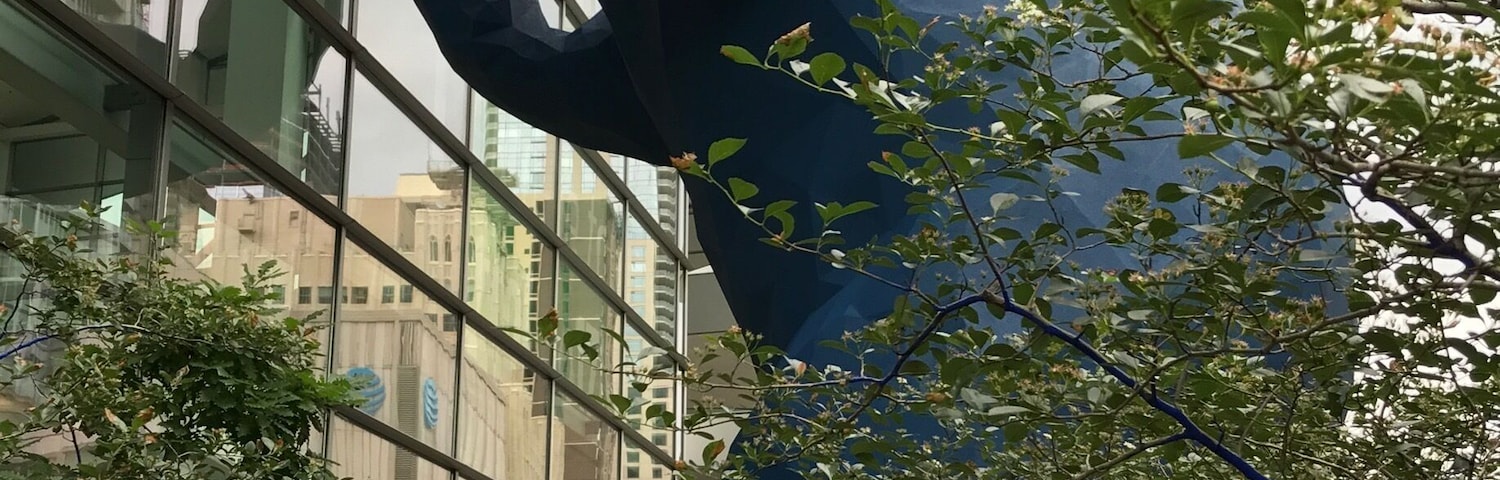 Big blue bear staring into the convention centre. A nice piece of art to brighten up the street.