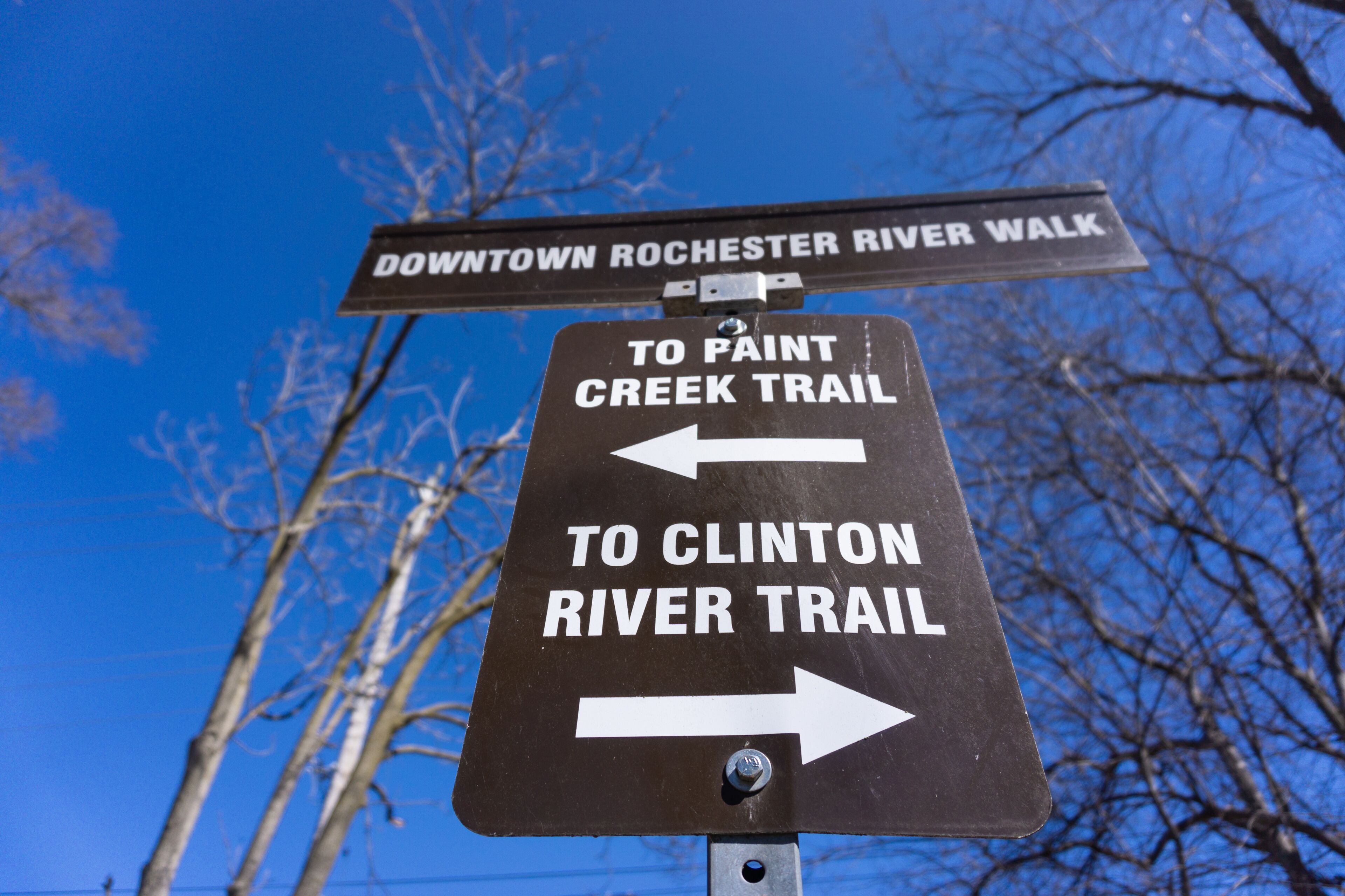 Paint creek trail and clinton river trail in downtown Rochester, MI