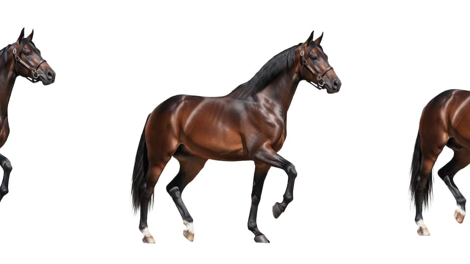 Three horses in motion.