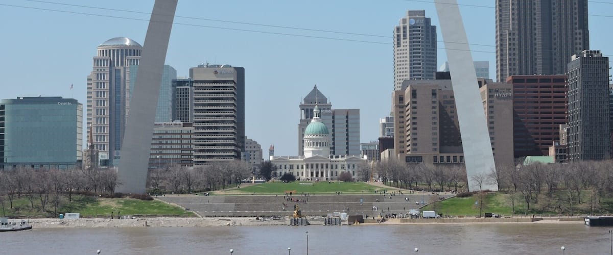 Wonderful view from St. Louis from across the river. Not a cloud in the sky!